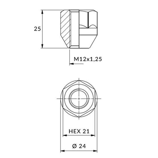 Nakrętki do felg aluminiowych, kół - M12x1,25 / Ocynk - (otwarta z kołnierzem) - klucz 21 / IS