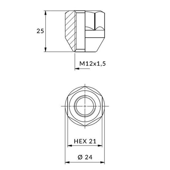 Nakrętki do felg aluminiowych, kół - M12x1,5 / Ocynk - (otwarta z kołnierzem) na klucz 21 / IS